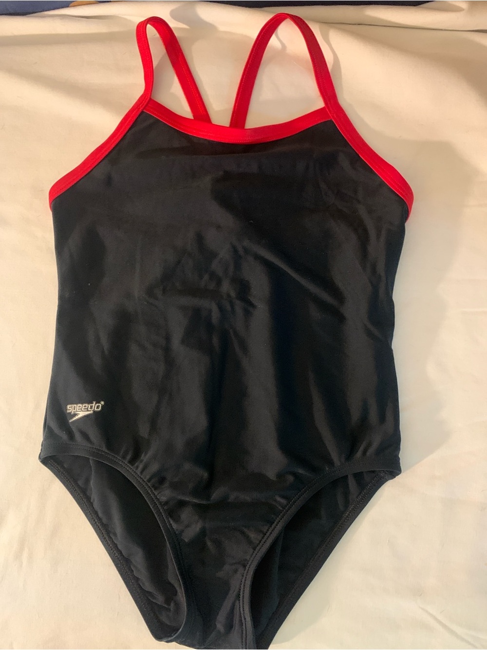 Speedo Black One-Piece Swimsuit with Red Trim and Logo